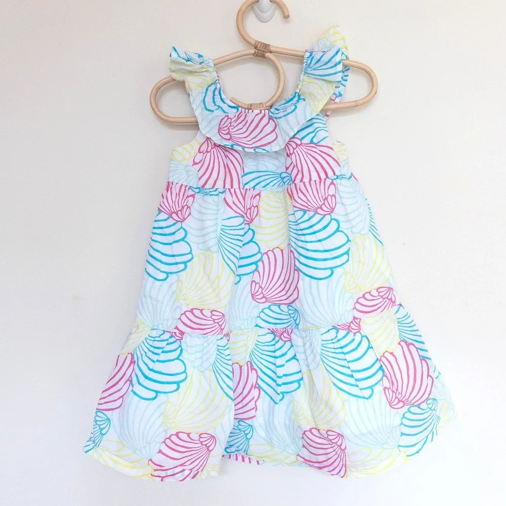 Gymboree Seashell Tiered Ruffle Sundress White Pink Blue Summer Girls 4T